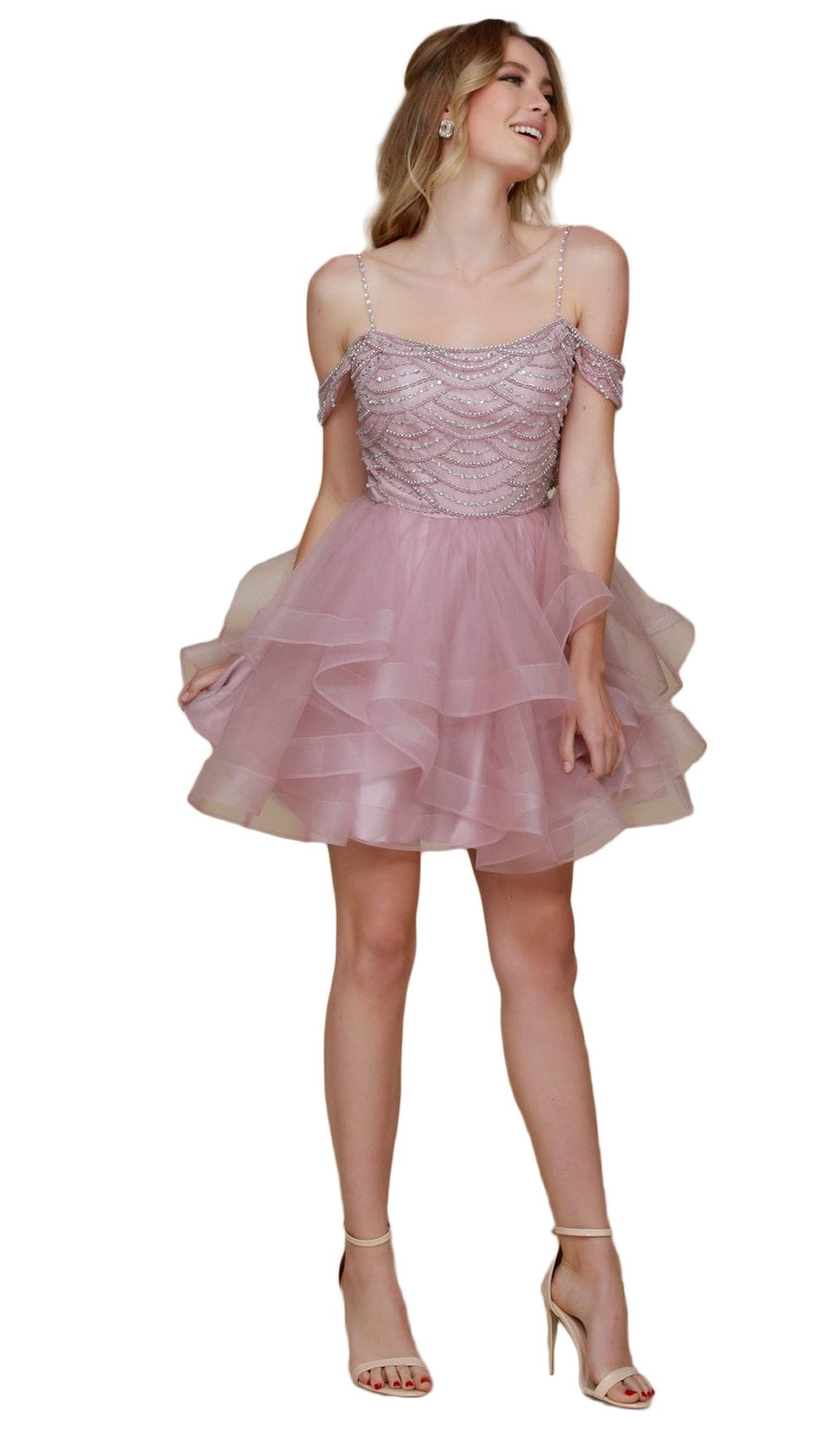 Nox Anabel - T668 Beaded Tiered A-Line Cocktail Dress Special Occasion Dress