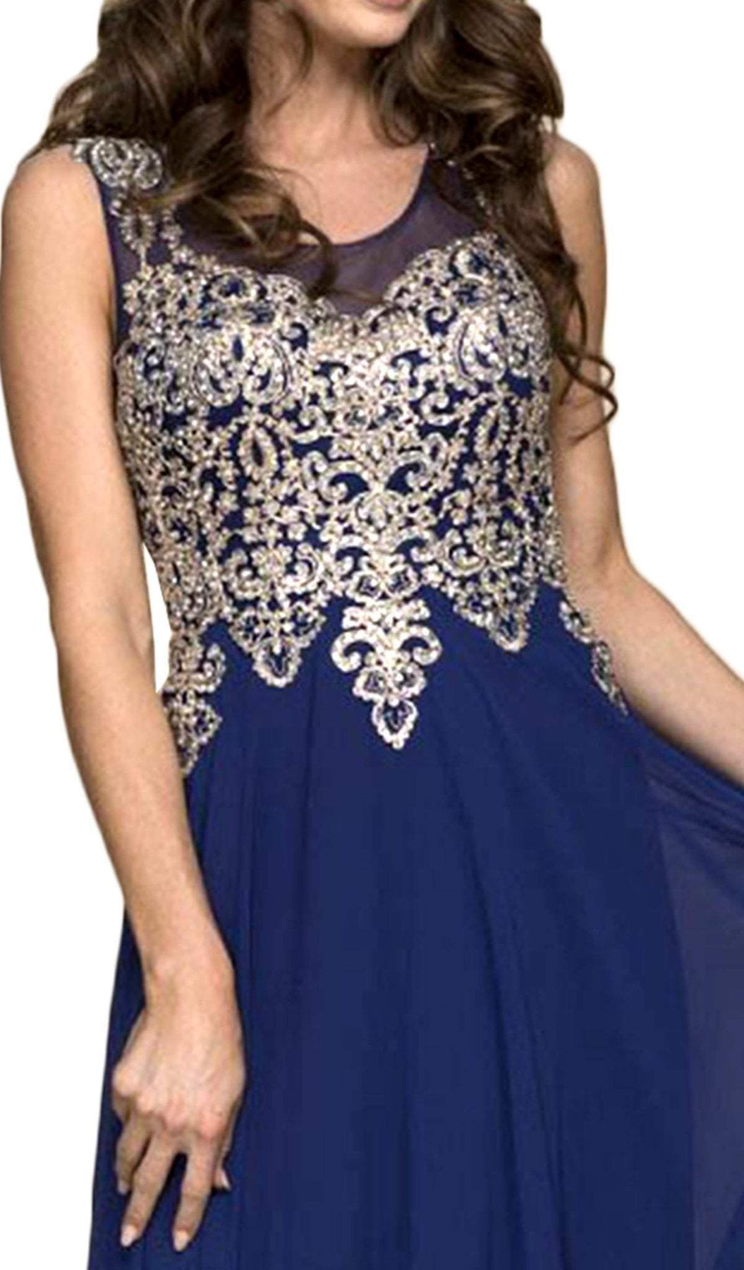 Nox Anabel - Y100 Gilded Illusion Scoop Chiffon A-line Dress Special Occasion Dress