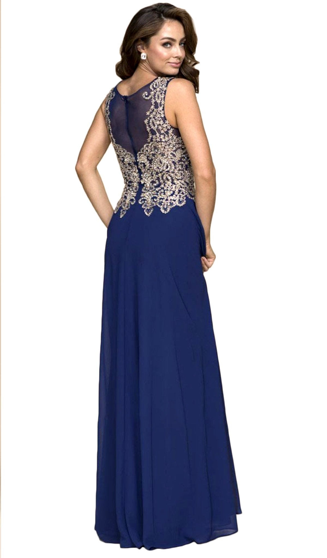 Nox Anabel - Y100 Gilded Illusion Scoop Chiffon A-line Dress Special Occasion Dress