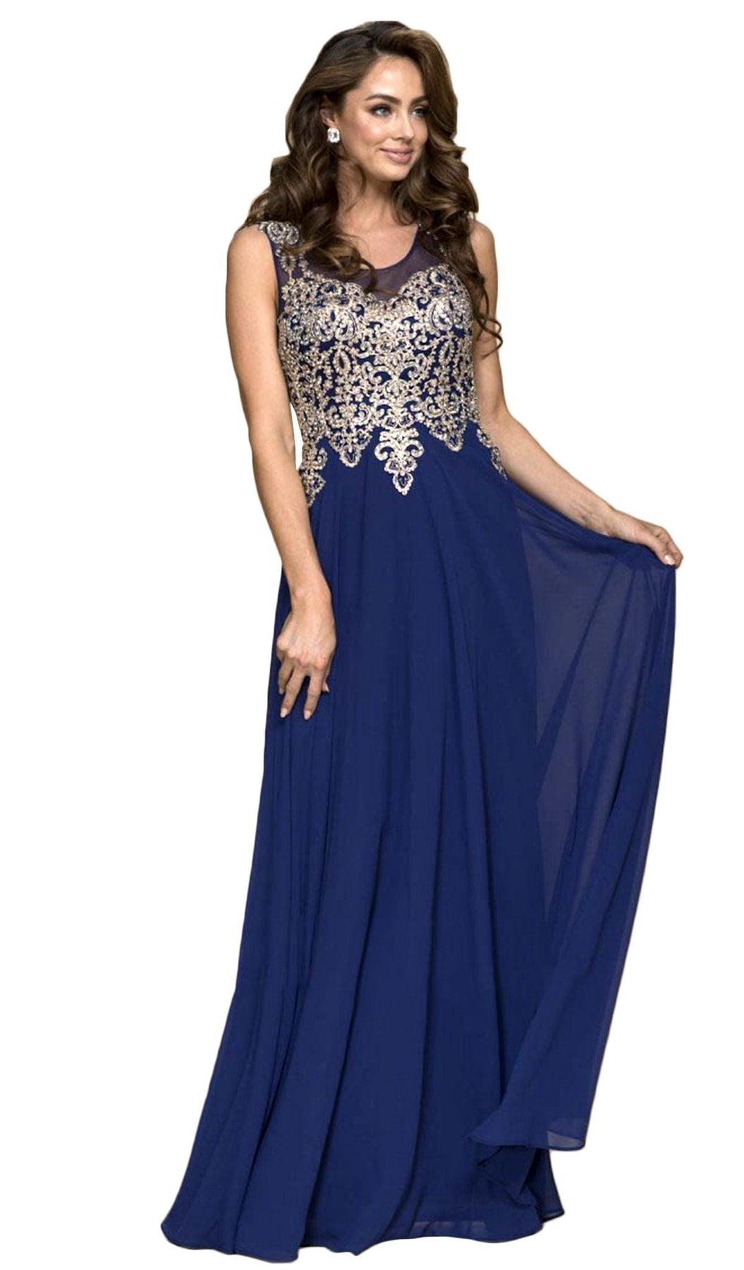 Nox Anabel - Y100 Gilded Illusion Scoop Chiffon A-line Dress Special Occasion Dress XS / Navy