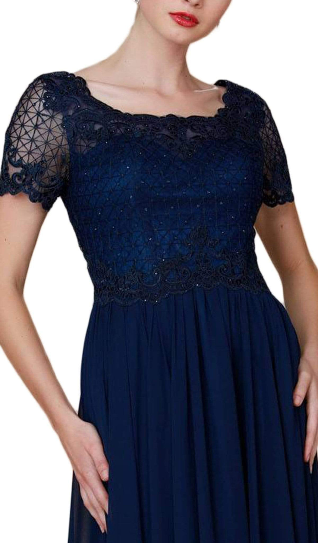 Nox Anabel - Y514 Lace Applique Short Sleeve Top Chiffon Dress Mother of the Bride Dresses