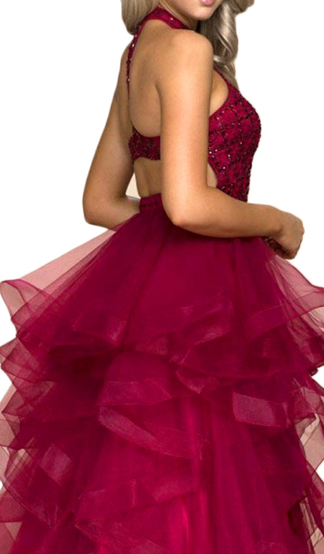 Nox Anabel - A065SC Lattice Beaded High Halter Tiered Tulle Ballgown