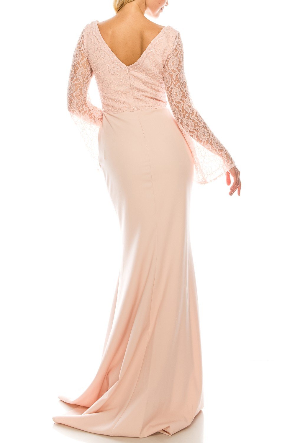Odrella - 4619B Long Sleeve Beaded Lace Trumpet Gown In Pink