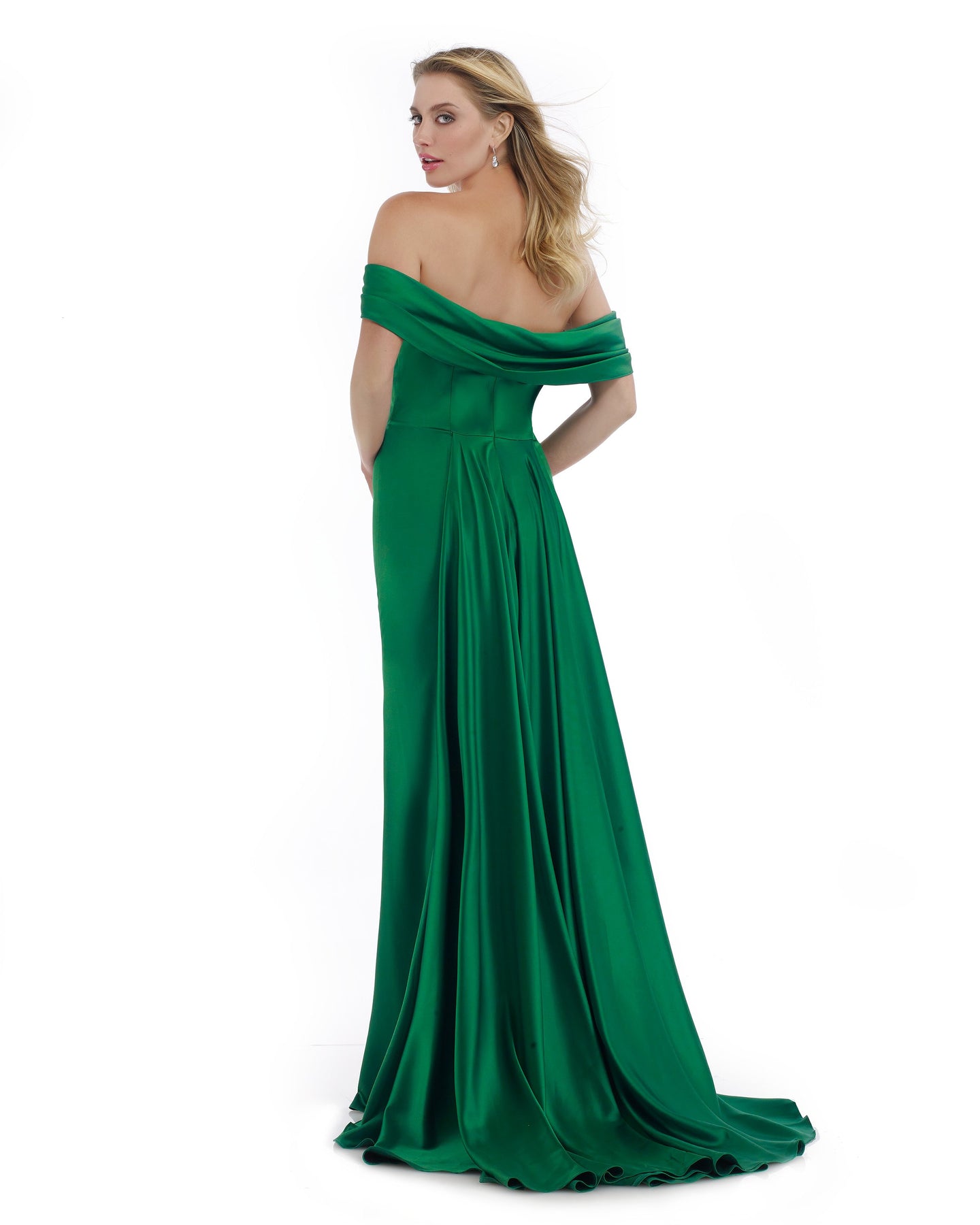 Morrell Maxie - 16014 Off-Shoulder Satin Charmeuse Trumpet Dress in Green