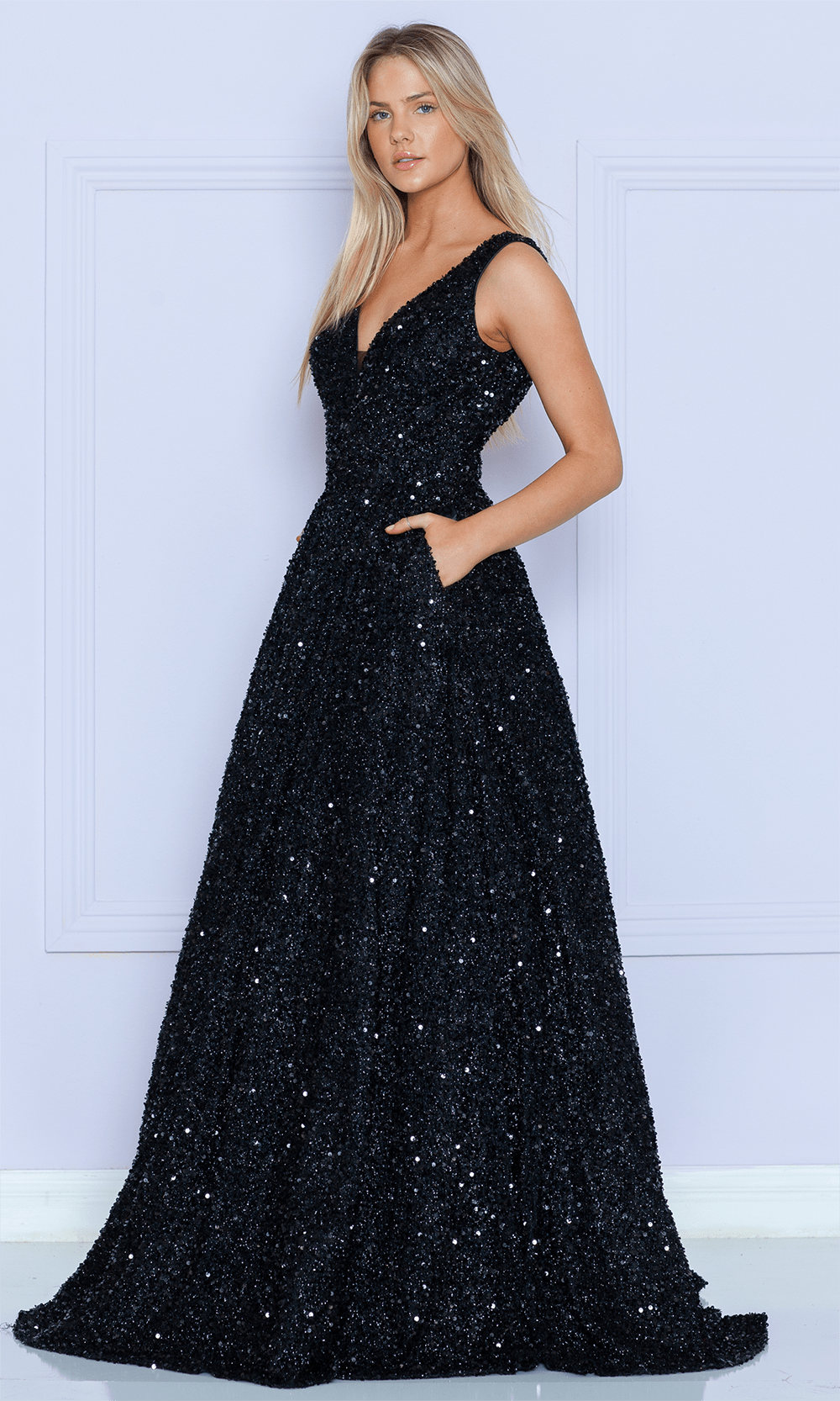 Poly USA 9168 - Long A-Line Dress - Thick Straps, Full Sequin, V Back With Zipper, Sweep Train, Illusion Inset ADASA Poly USA 9168 - Long A-Line Dress - Thick Straps, Full Sequin, V Back With Zipper, Sweep Train, Illusion Inset ADASA