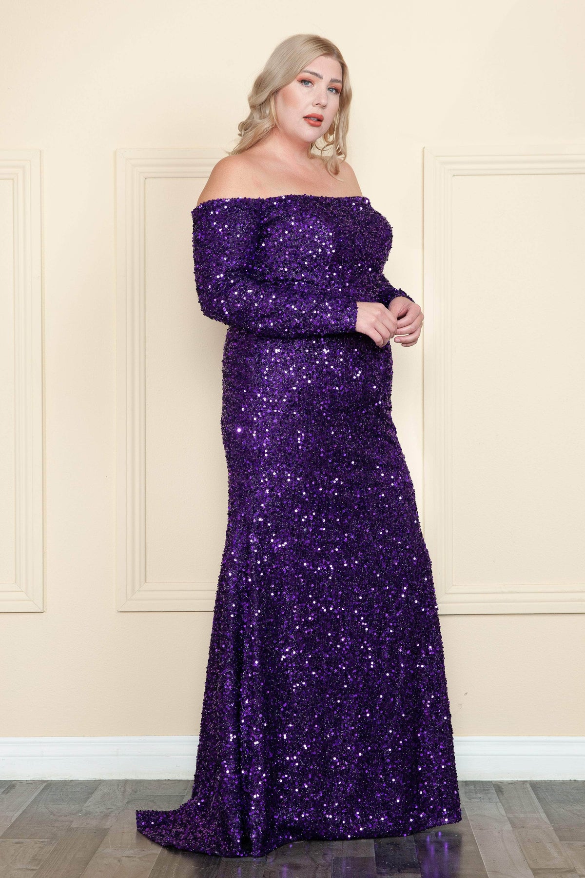 Poly USA W8876 - Long Sleeves Trumpet Gown