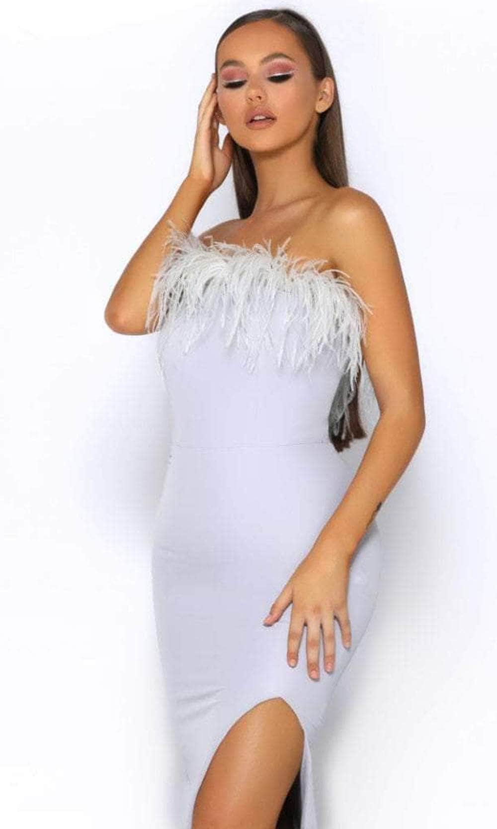 Portia and Scarlett PS2026 - Feather Trimmed Prom Dress with Slit Special Occasion Dress