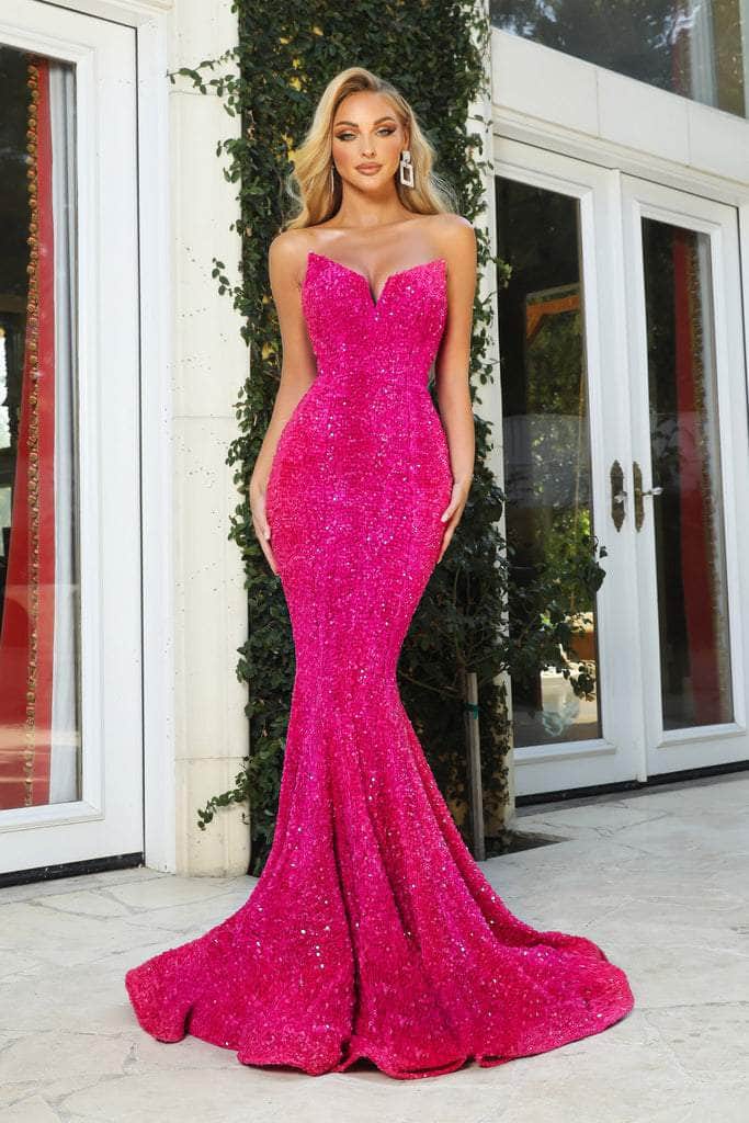 Portia and Scarlett - PS21208 Strapless V-Neck Sequin Gown Prom Dresses