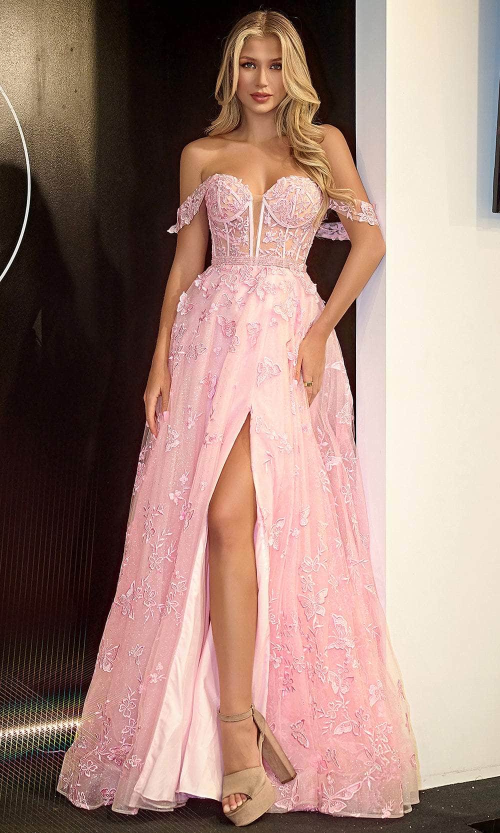 Portia and Scarlett PS24513X - Lace Detailed A-Line Prom Dress Special Occasion Dress 00 /  Pink