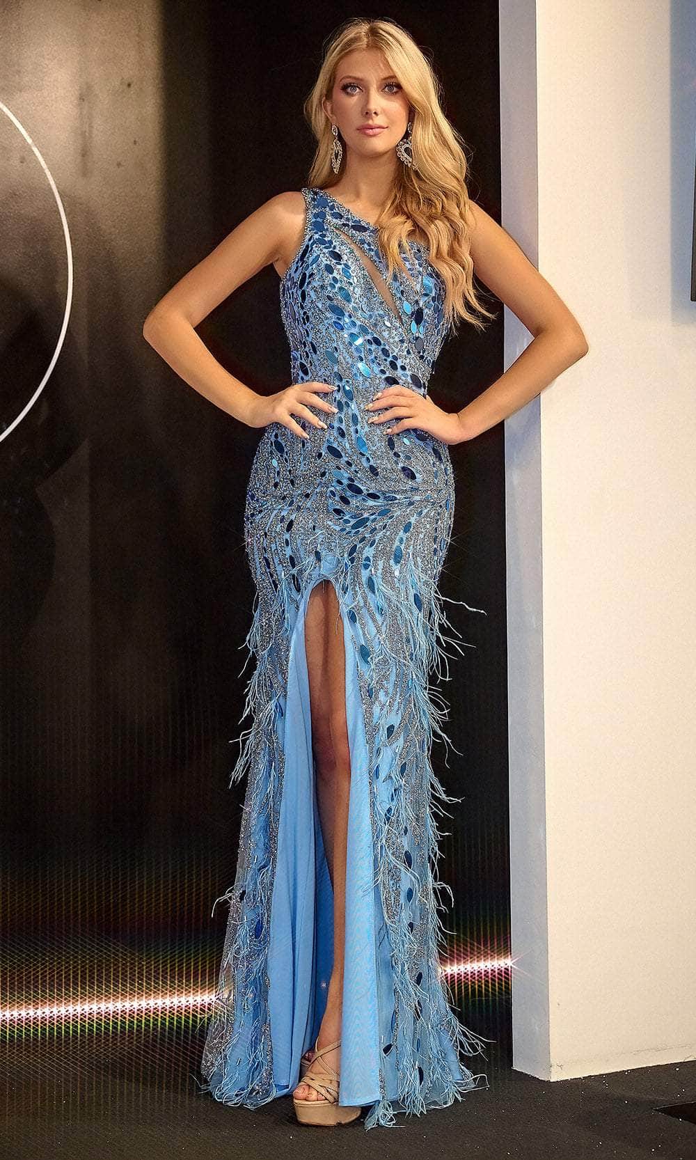 Portia and Scarlett PS24622 - One Shoulder Cutout Prom Dress Special Occasion Dress 00 /  Light-Blue