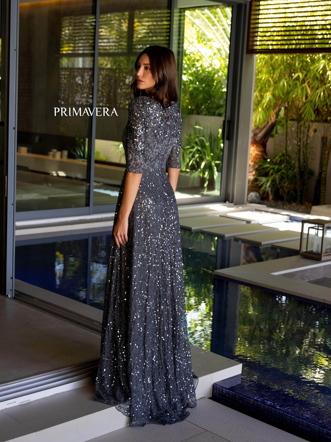 Primavera Couture 13115 - Elbow Sleeve Beaded Prom Gown Special Occasion Dress