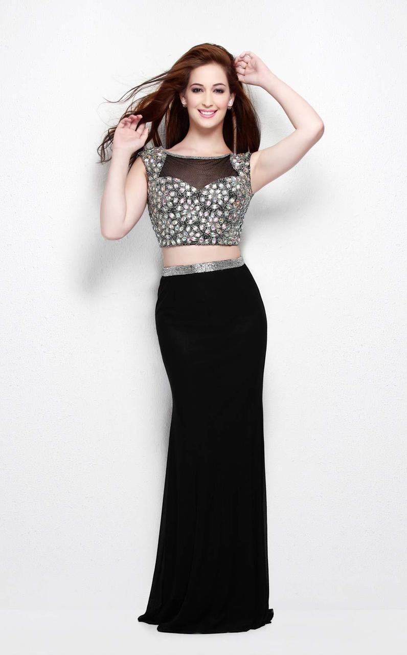 Primavera Couture - 1511 Bejeweled Illusion Bateau Neck Sheath Dress Special Occasion Dress 0 / Black