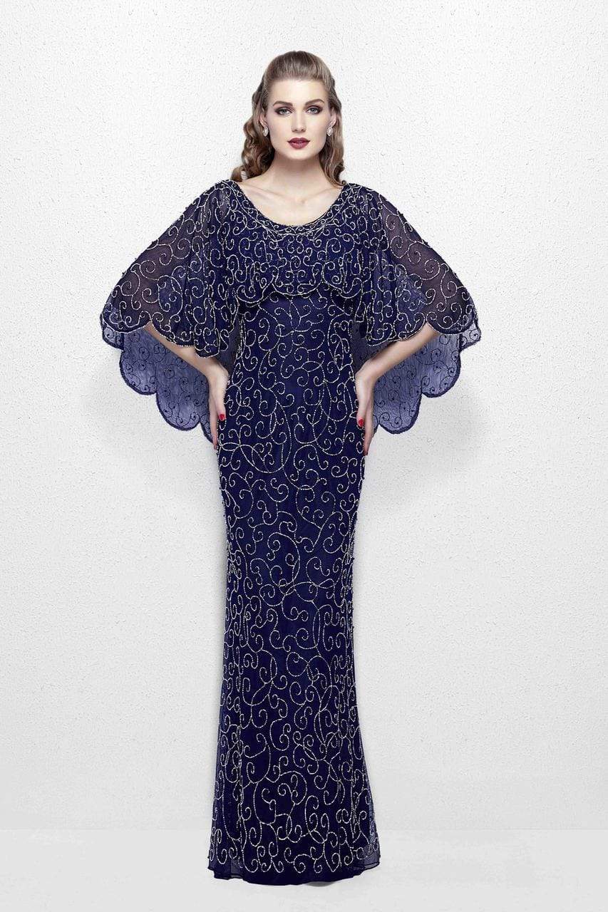 Primavera Couture - 1986 Beaded Scoop Fitted Dress With Overlay Special Occasion Dress 0 / Midnight