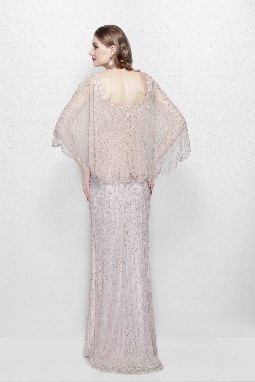 Primavera Couture - 1986 Beaded Scoop Fitted Dress With Overlay Special Occasion Dress