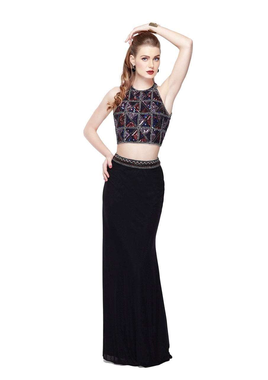 Primavera Couture - 3064 Glittering Two-Piece Halter Evening Gown Special Occasion Dress 0 / Black