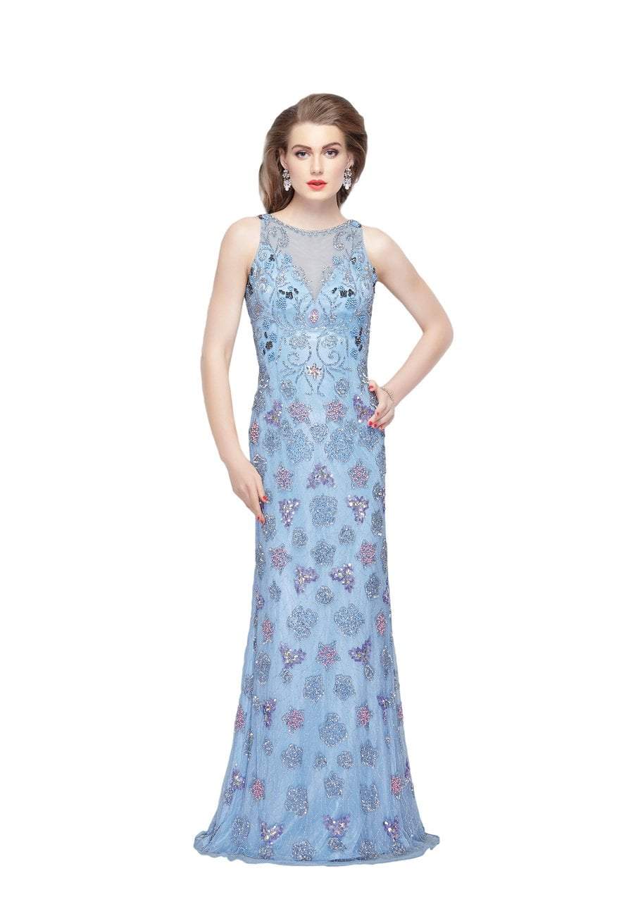 Primavera Couture - 3067 Shimmering Embellishment Sheath Gown Special Occasion Dress 0 / Perriwinkle