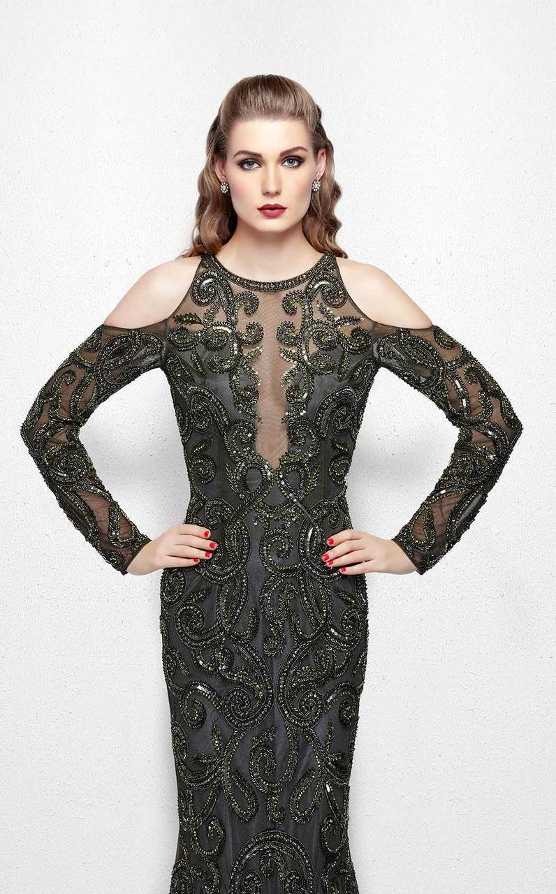 Primavera Couture - 3081 Beaded Long Sleeve Fitted Dress Special Occasion Dress