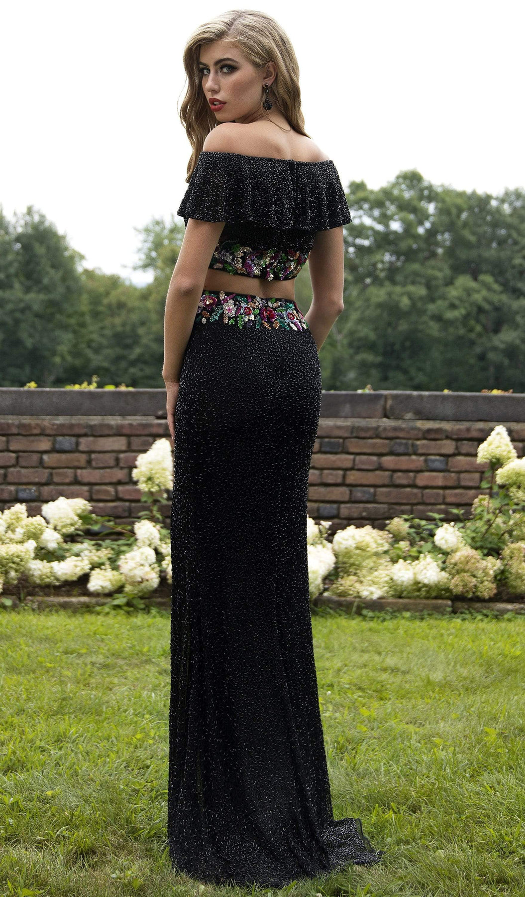 Primavera Couture - 3215 Two-Piece Floral Sequined Off Shoulder Gown Special Occasion Dress