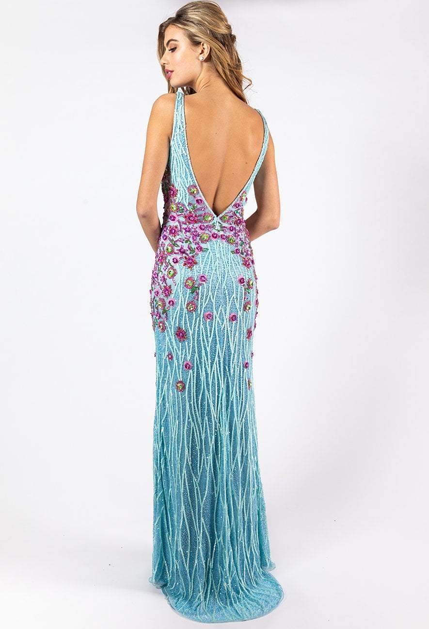 Primavera Couture - 3238 Floral Embellished V-neck Sheath Dress Special Occasion Dress