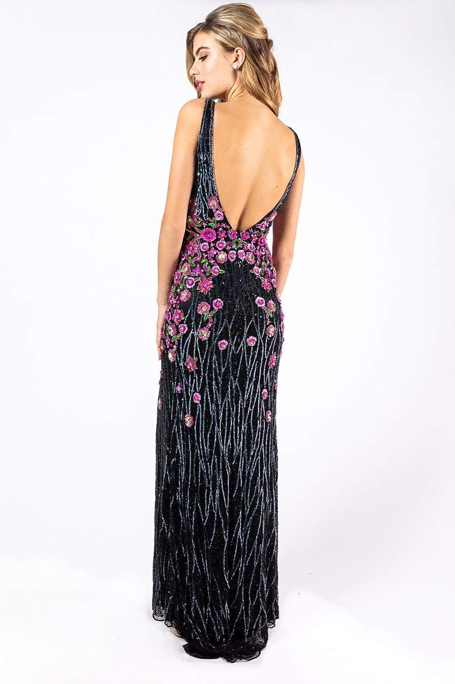 Primavera Couture - 3238 Floral Embellished V-neck Sheath Dress Special Occasion Dress