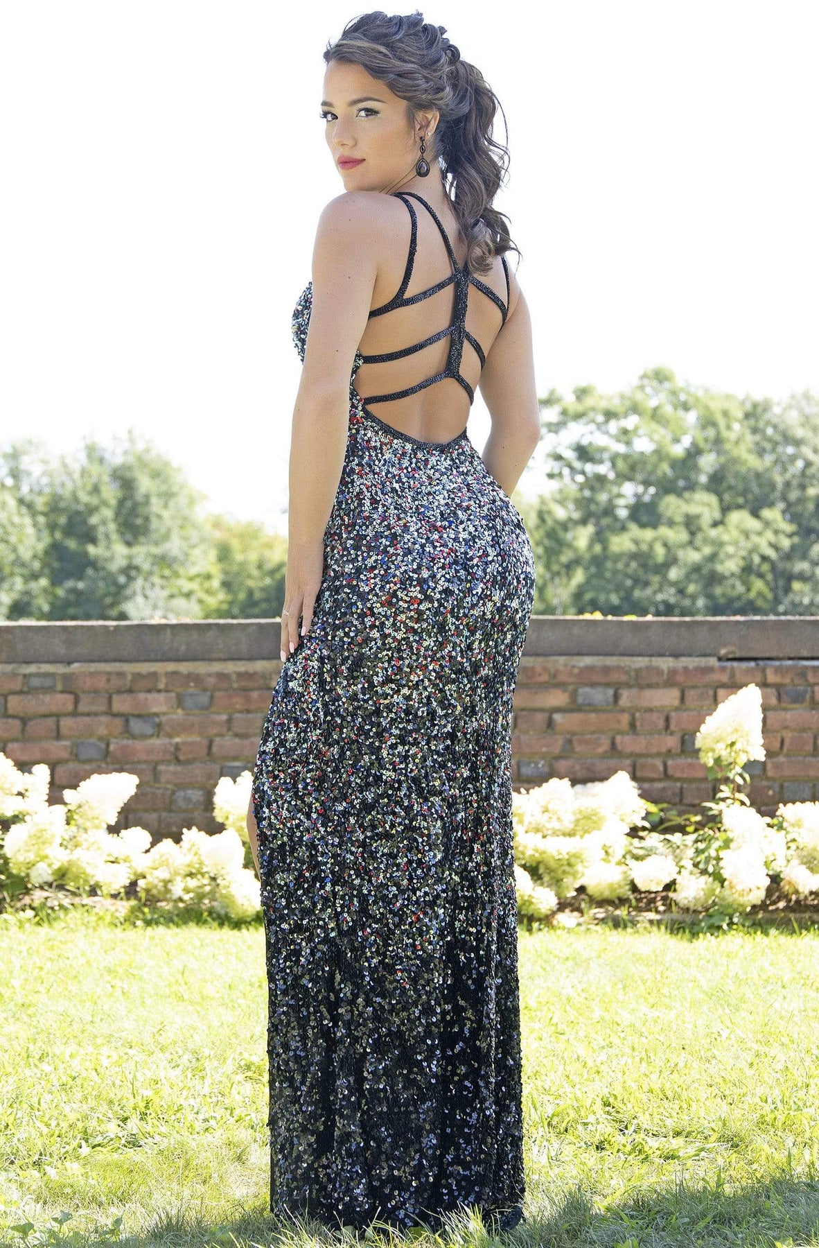 Primavera Couture - 3255 Multicolored Sequined V-neck Sheath Dress Special Occasion Dress