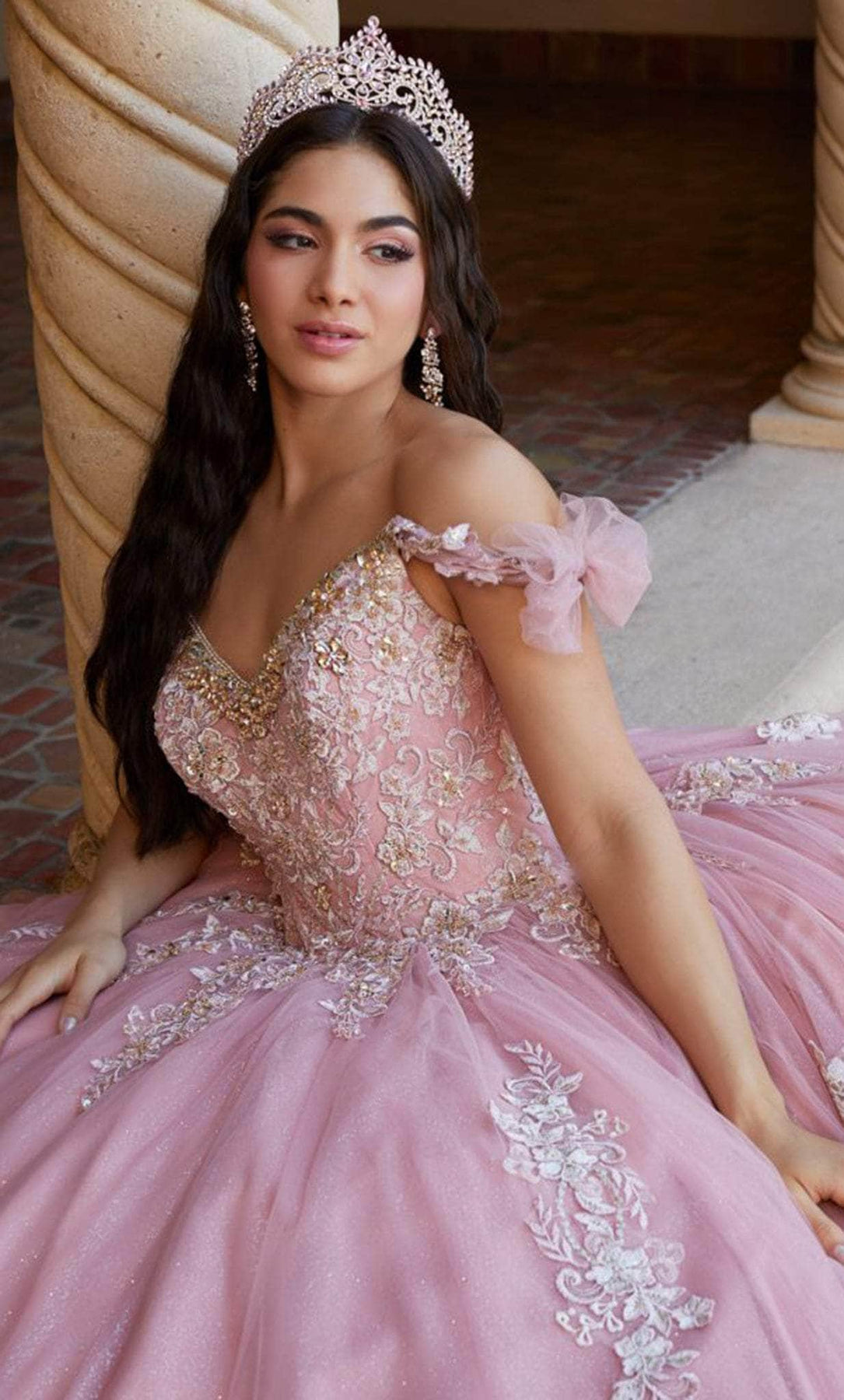 Quinceanera Collection 26059 - V-Neck Embroidered Ballgown Quinceanera Dresses 0 / Dusty Rose/Champagne