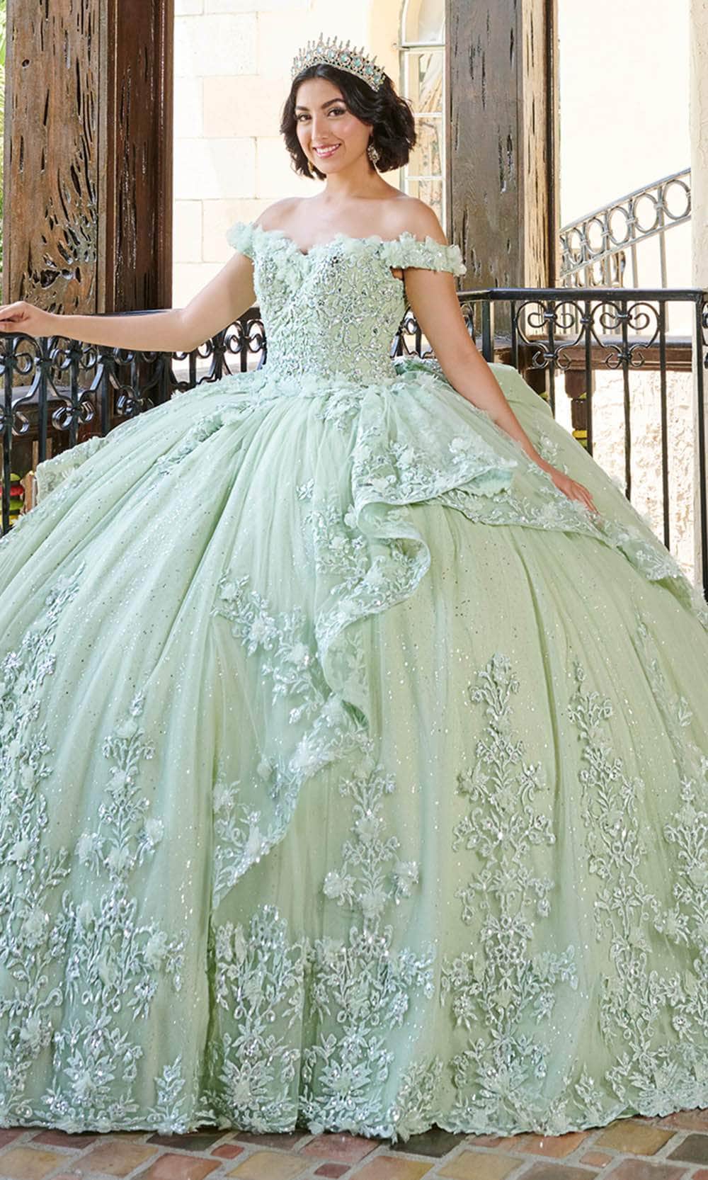 Quinceanera Collection 26080 - Long Lace/Tulle Ballgown - Lace Applique Off-Shoulder Ballgown ADASA Quinceanera Collection 26080 - Long Lace/Tulle Ballgown - Lace Applique Off-Shoulder Ballgown ADASA