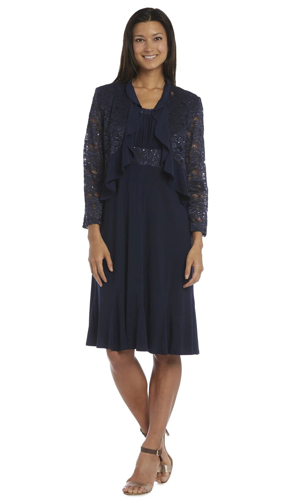 R&M Richards - 5393SC Sheer Lace Jacket Knee Length Dress ADASA R&M Richards - 5393SC Sheer Lace Jacket Knee Length Dress ADASA