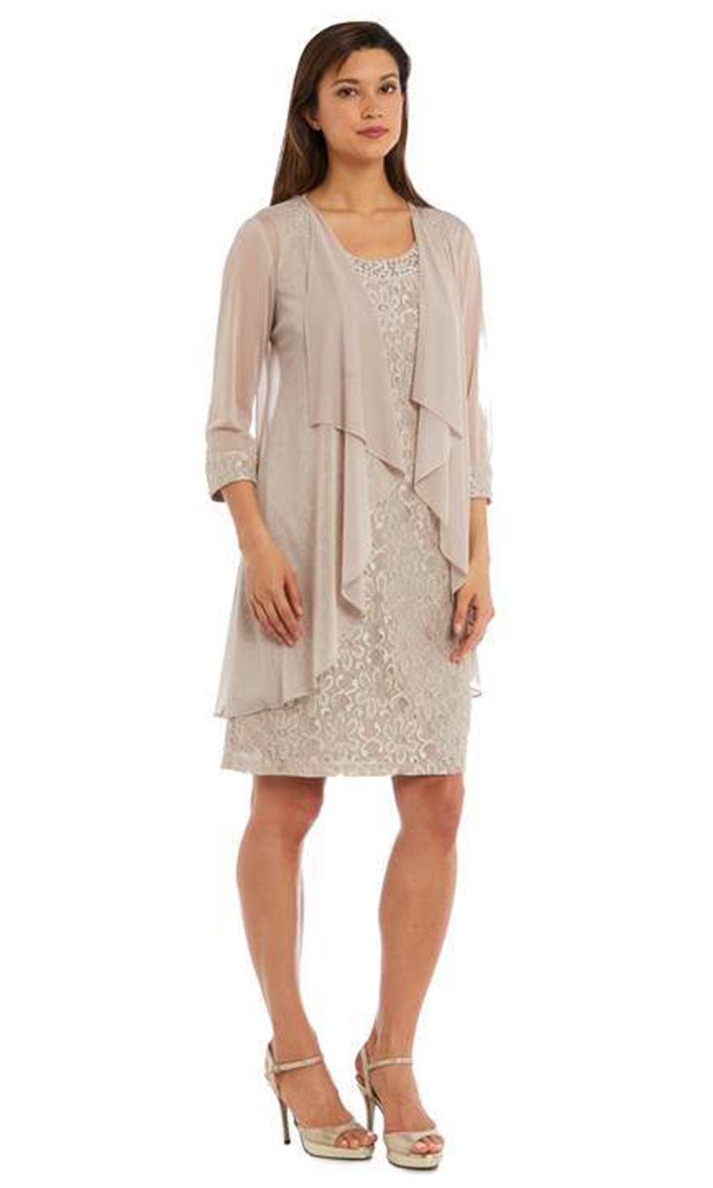 R&M Richards 2208SC Embellished Knee Length Dress With Sheer