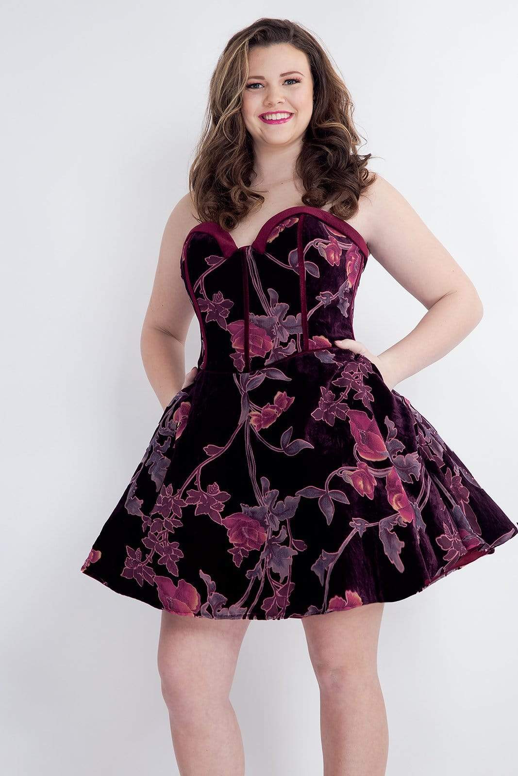 Rachel Allan - 4800 Strapless Sweetheart Burnout Velvet A-line Dress Cocktail Dresses 14W / Marsala
