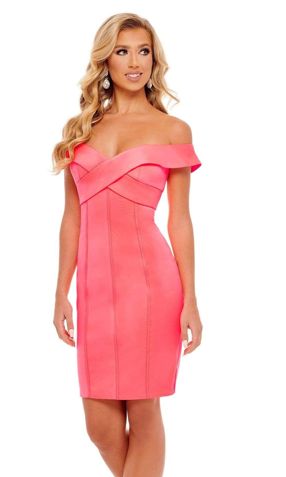 Rachel Allan 50116 - Knee Length Scuba Sheath Dress - Draped Cross Panel, Zipper Closure, Short Hem ADASA Rachel Allan 50116 - Knee Length Scuba Sheath Dress - Draped Cross Panel, Zipper Closure, Short Hem ADASA