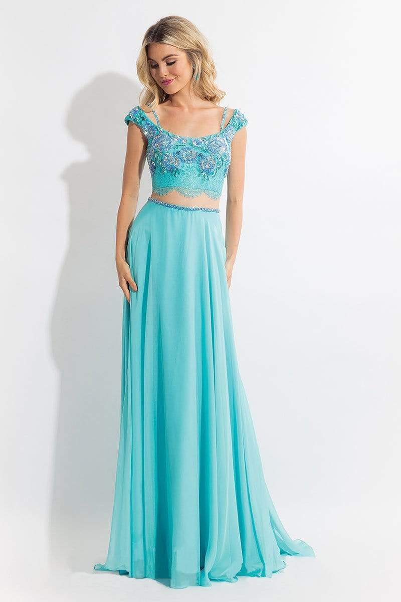 Rachel Allan - 6130 Cap Sleeve Floral Two-Piece Gown Special Occasion Dress 0 / Aqua