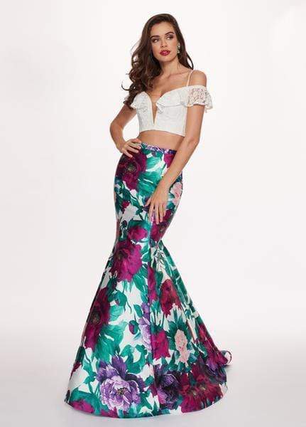 Rachel Allan - 6449 Two Piece Ruffled Off-Shoulder Floral Dress Evening Dresses 0 / White Magenta