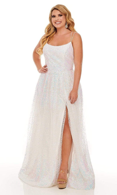 Rachel Allan - 70047W Scoop A-Line Evening Gown Prom Dresses 14W / White Iridescent