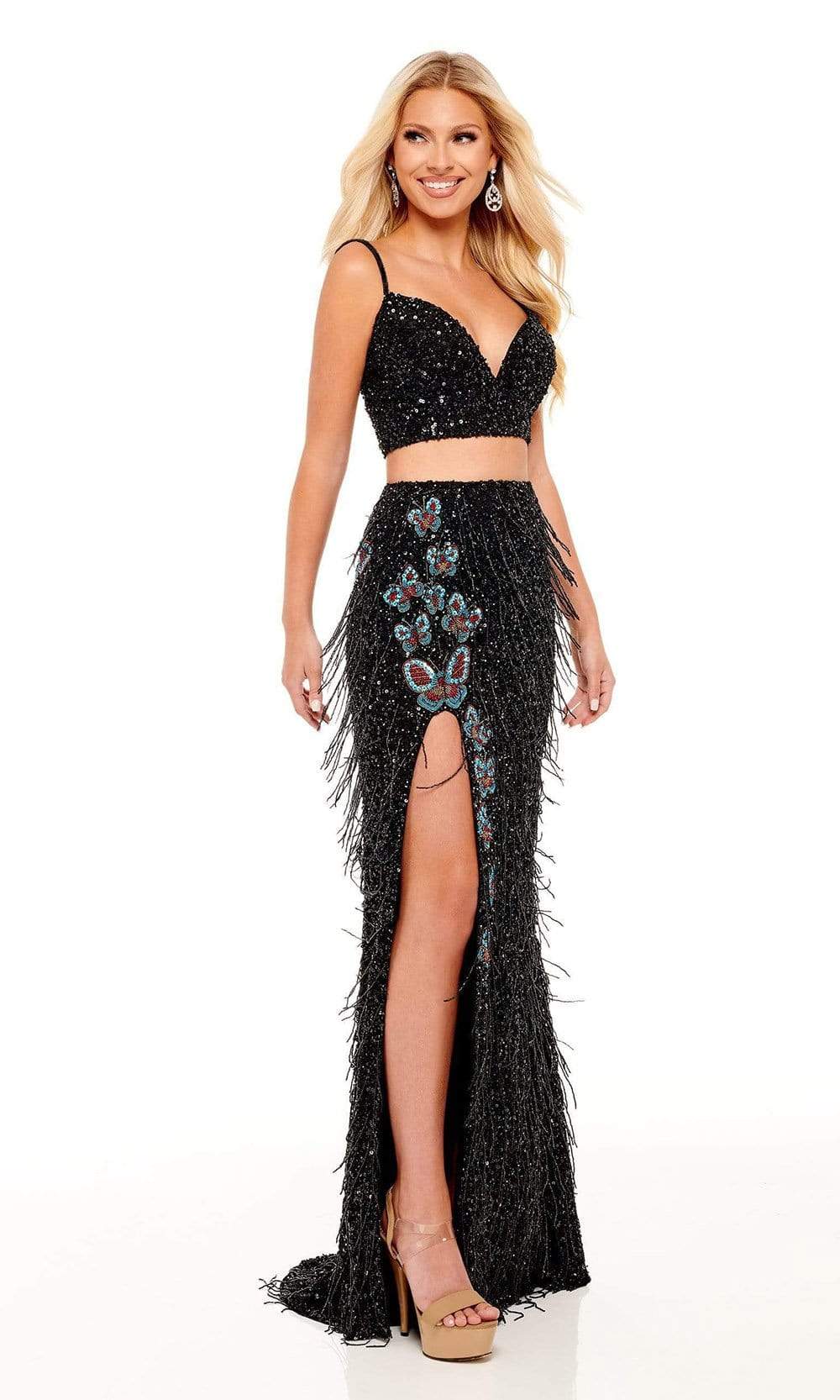 knee length dresses for ladies Rachel Allan 70258 - Long Beaded Tulle Mermaid Dress