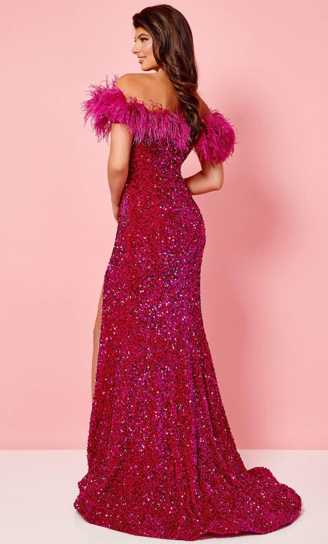 Rachel Allan 70280 - Feathered Off Shoulder Prom Gown Special Occasion Dress