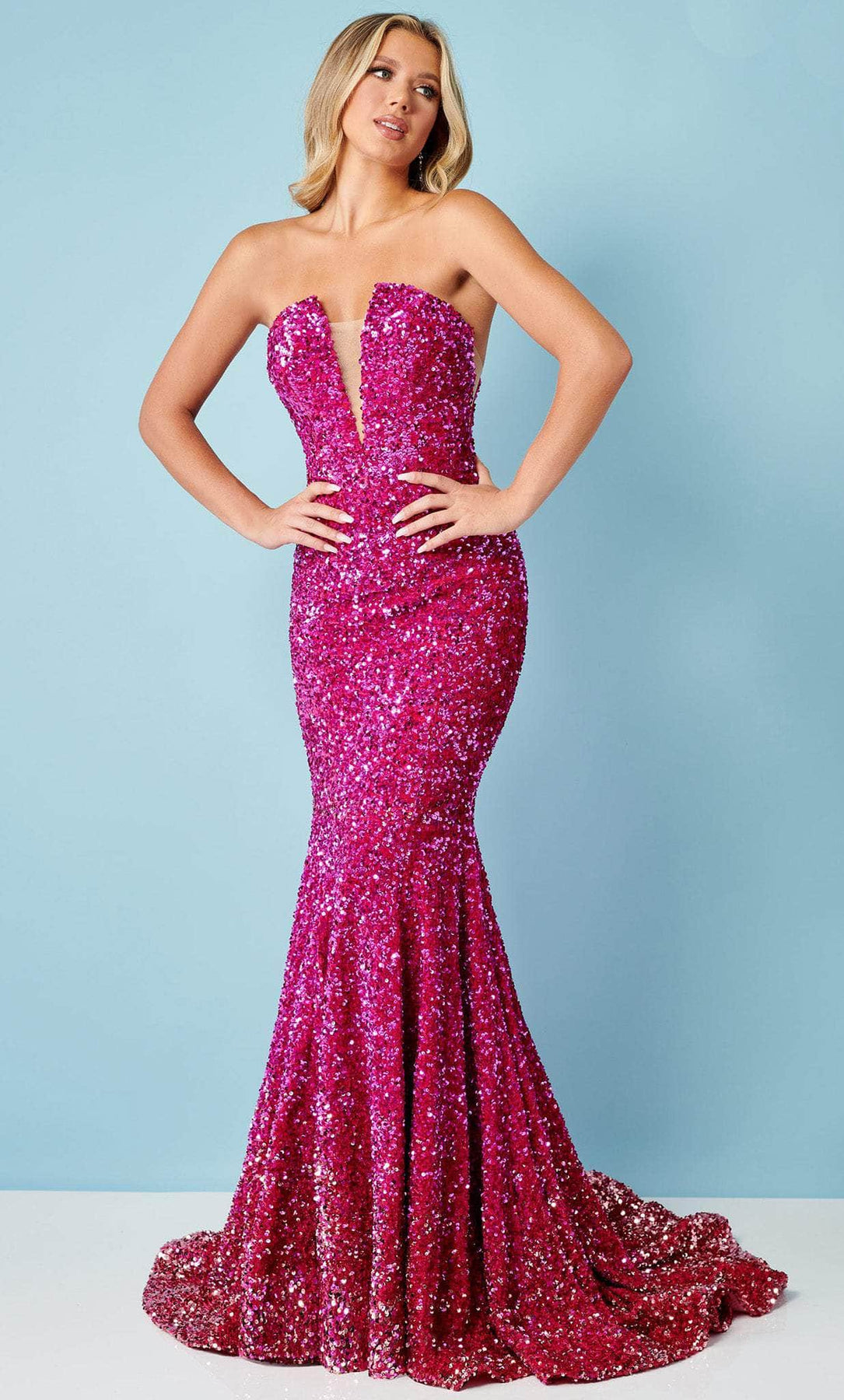 Rachel Allan 70293W - Strapless Ombre Prom Dress Special Occasion Dress 14W / Fuchsia Ombre