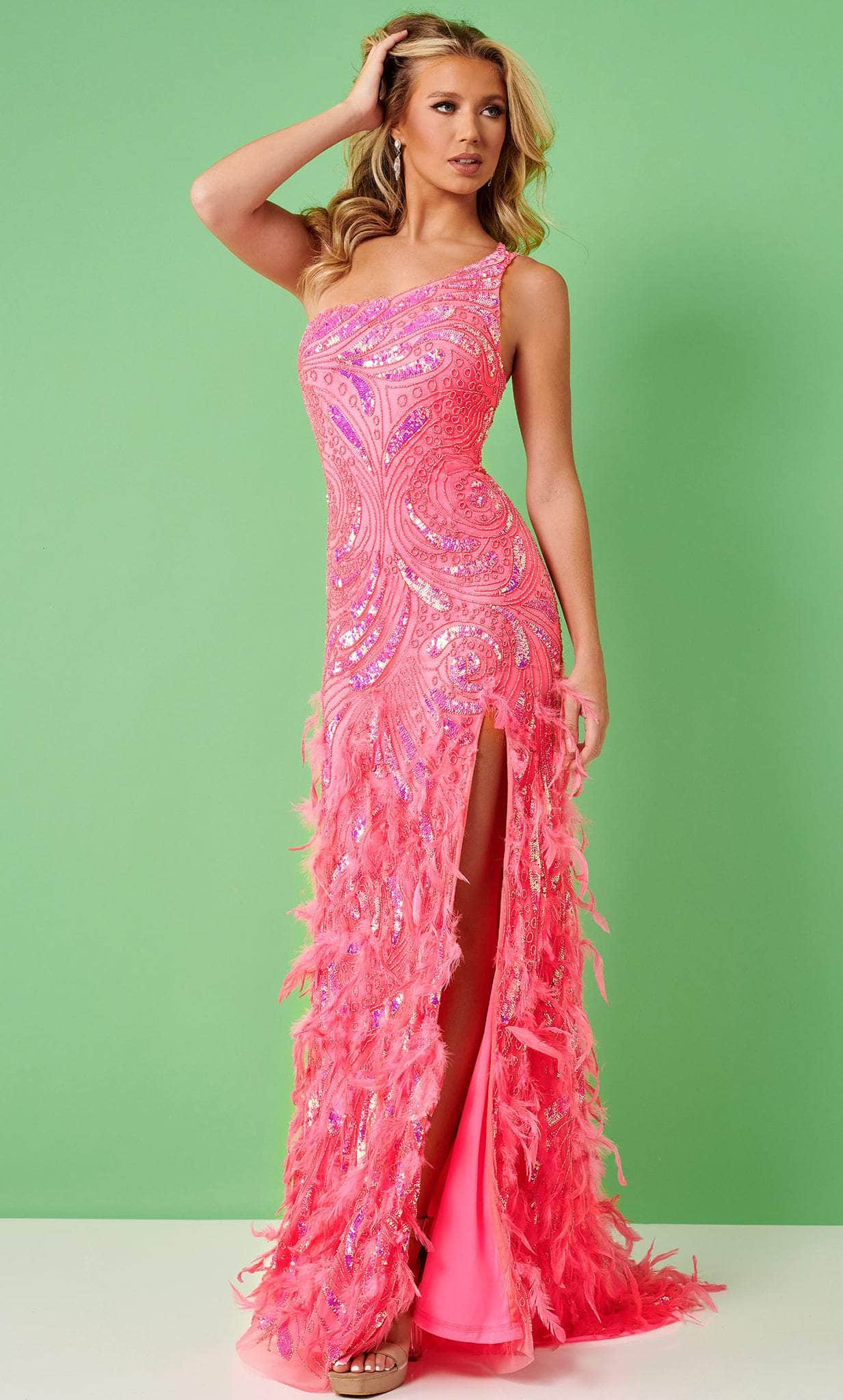 Rachel Allan 70372 - Long Sequins, Beading, Feathers Sheath Dress