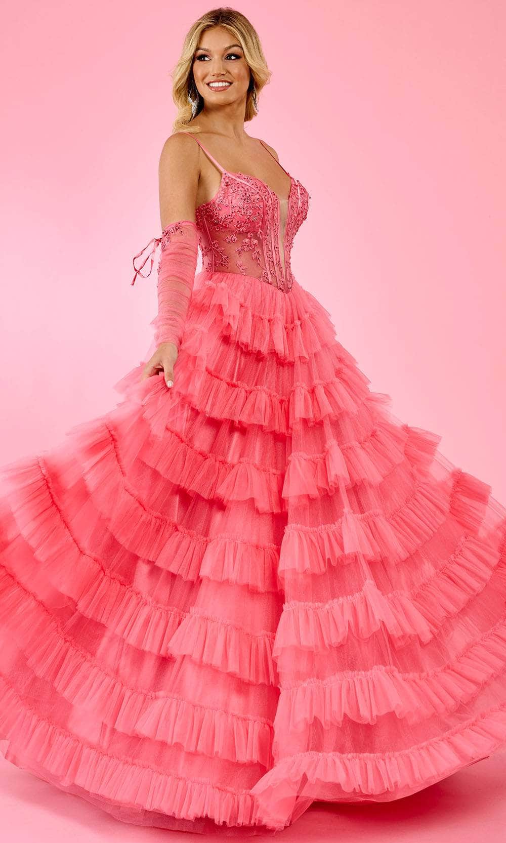 Rachel Allan 70576 - Corset Tulle Ballgown Ball Gowns 00 / Coral