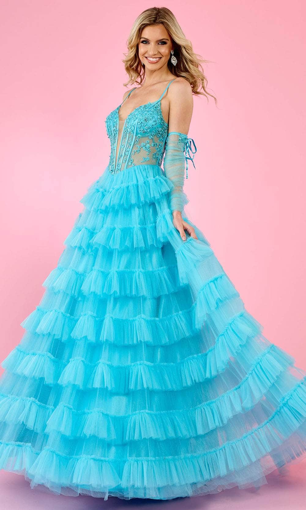 Rachel Allan 70576 - Corset Tulle Ballgown Ball Gowns 00 / Turquoise