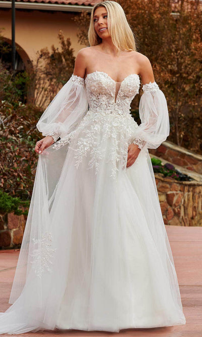Rachel Allan Bridal Rb2160 - Detachable Puff Sleeves Bridal Gown 0 / White