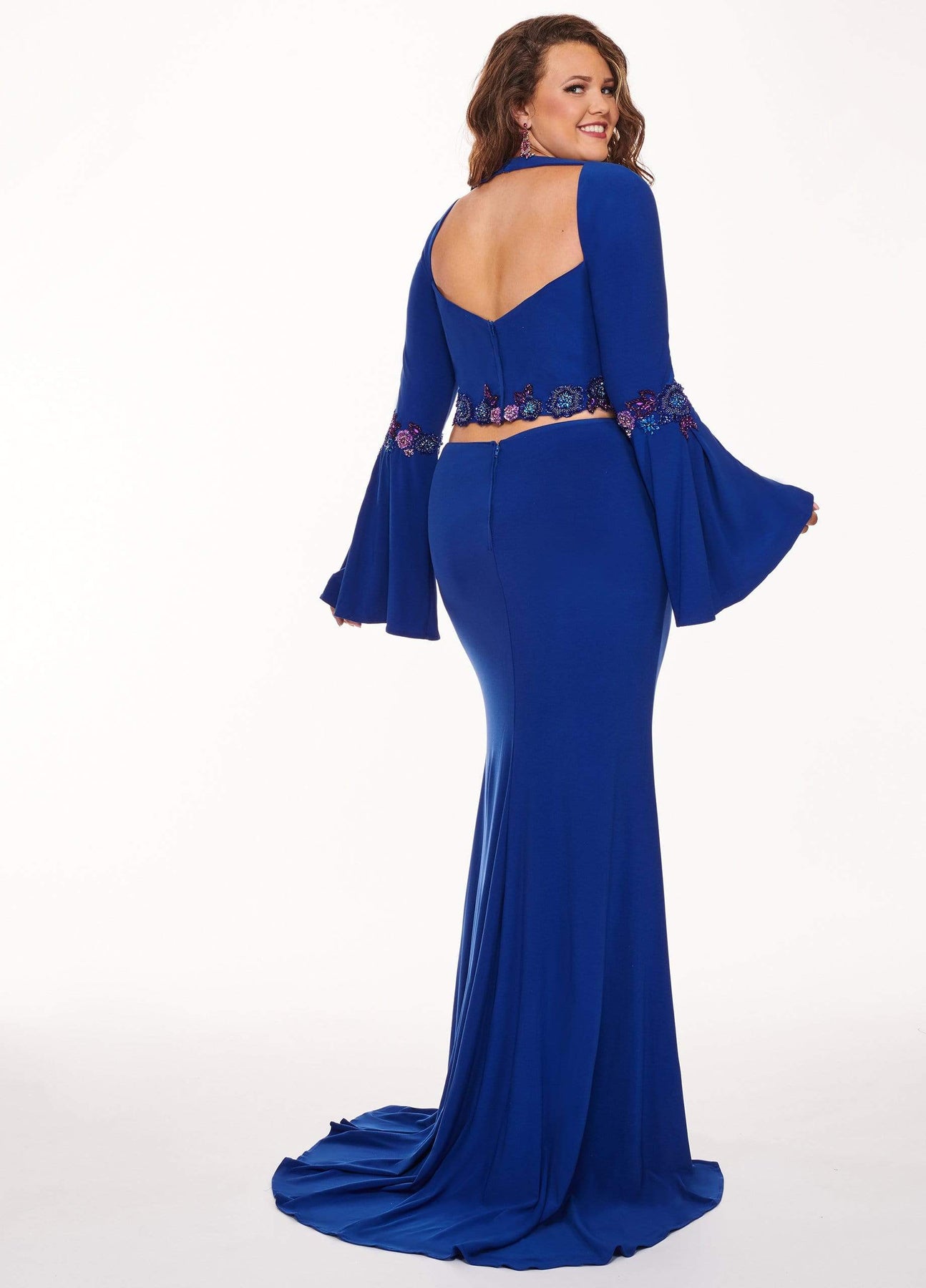 Rachel Allan Curves - 6689 Two Piece Beaded Long Sleeve Jersey Dress Evening Dresses