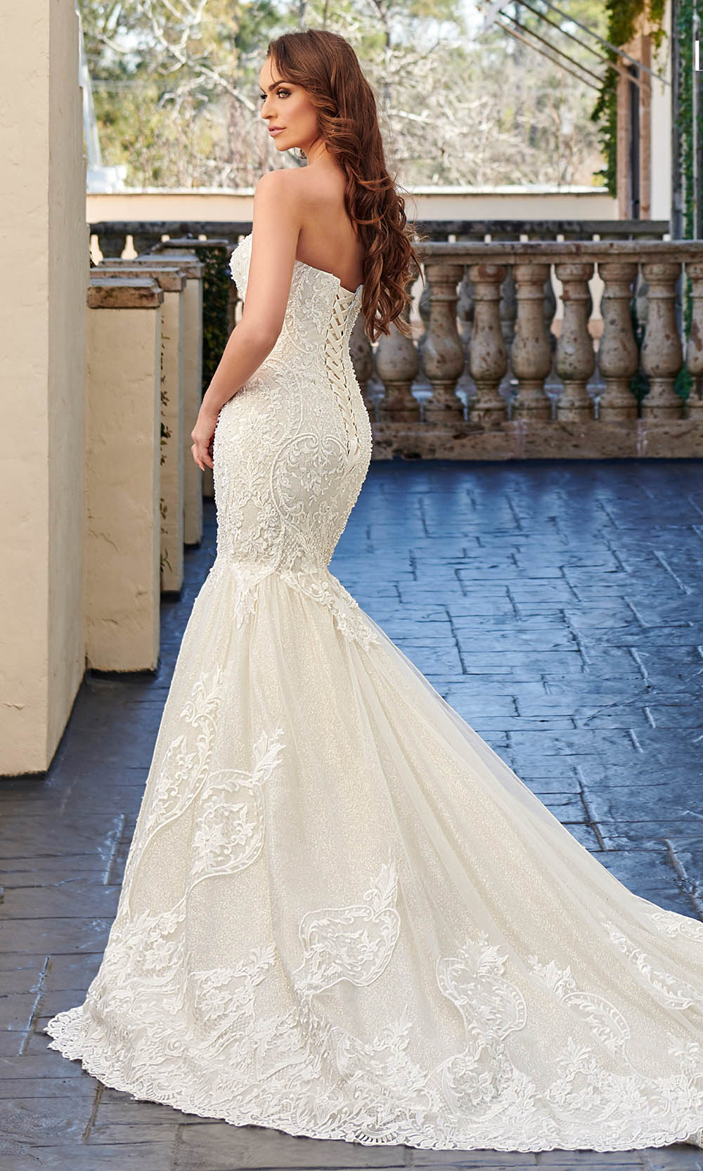Rachel Allan - M781 Embroidered Lace Mermaid Wedding Gown With Cape Wedding Dresses
