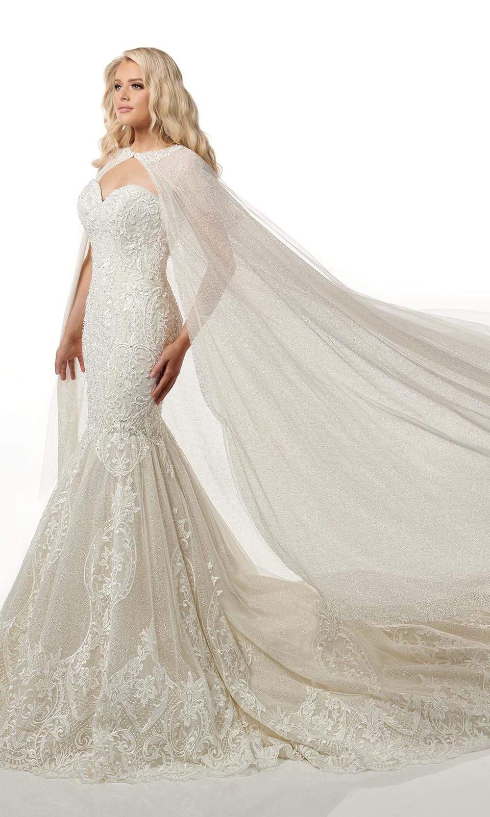 Rachel Allan - M781 Embroidered Lace Mermaid Wedding Gown With Cape Wedding Dresses