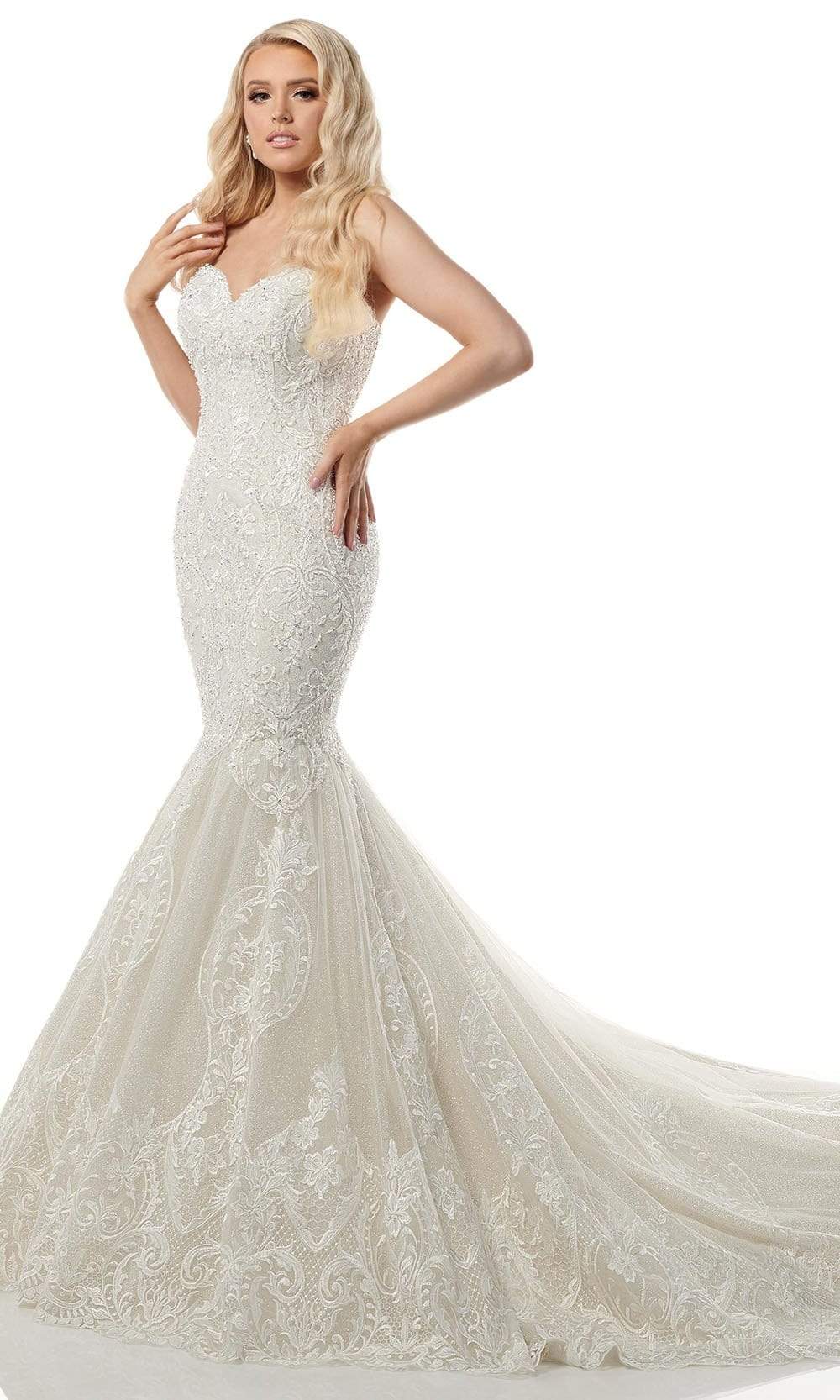 Rachel Allan - M781 Embroidered Lace Mermaid Wedding Gown With Cape Wedding Dresses