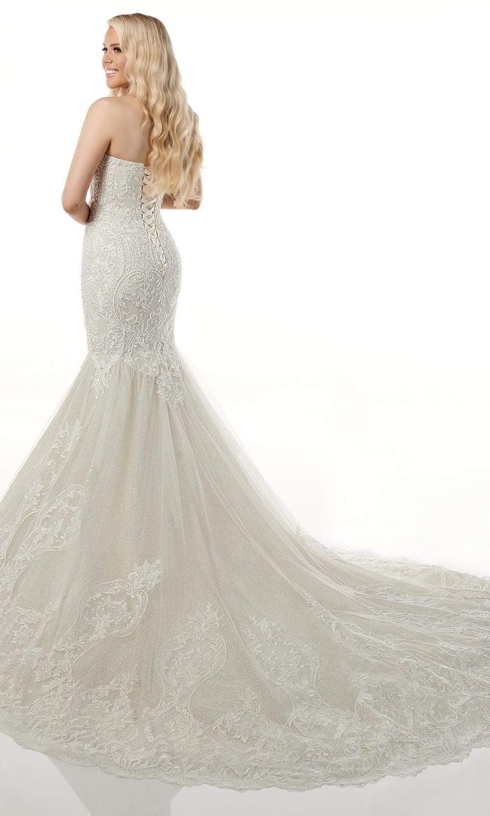 Rachel Allan - M781 Embroidered Lace Mermaid Wedding Gown With Cape Wedding Dresses