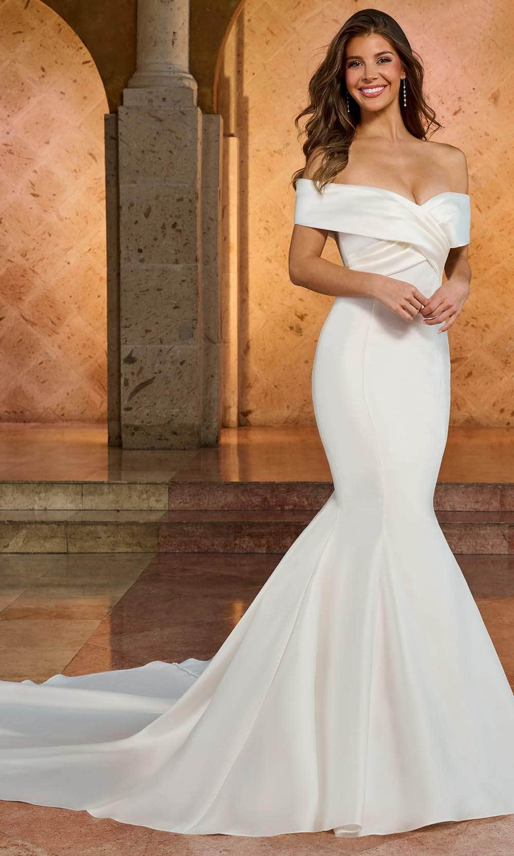 organza mermaid wedding dress Rachel Allan RB2180 - Long Satin, Organza Mermaid Dress