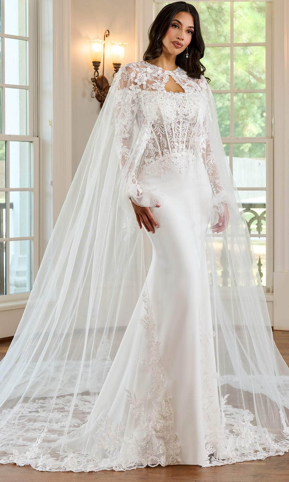 beaded wedding dresses Rachel Allan RB4178 - Long Stretch Crepe, Tulle, Applique, Beading Sheath  Dress