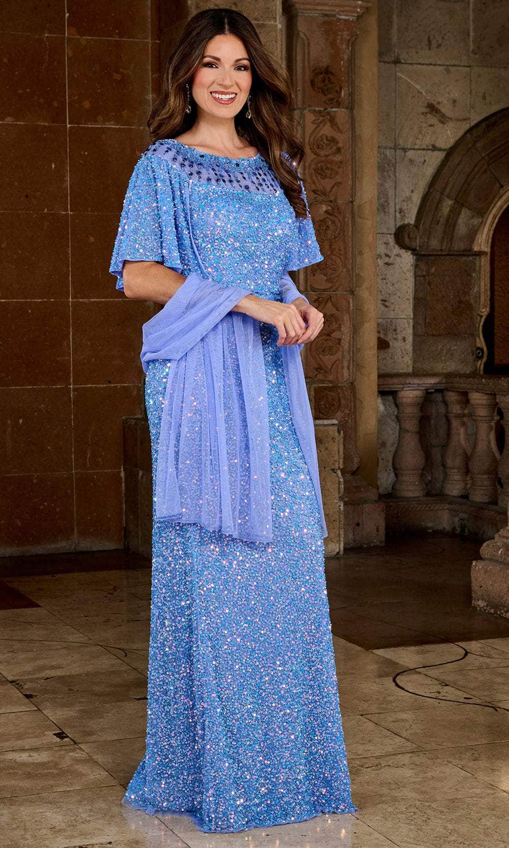 Rachel Allan RB8141 - Beaded Flatter Sleeve Dress Evening Dressess 0 / Periwinkle