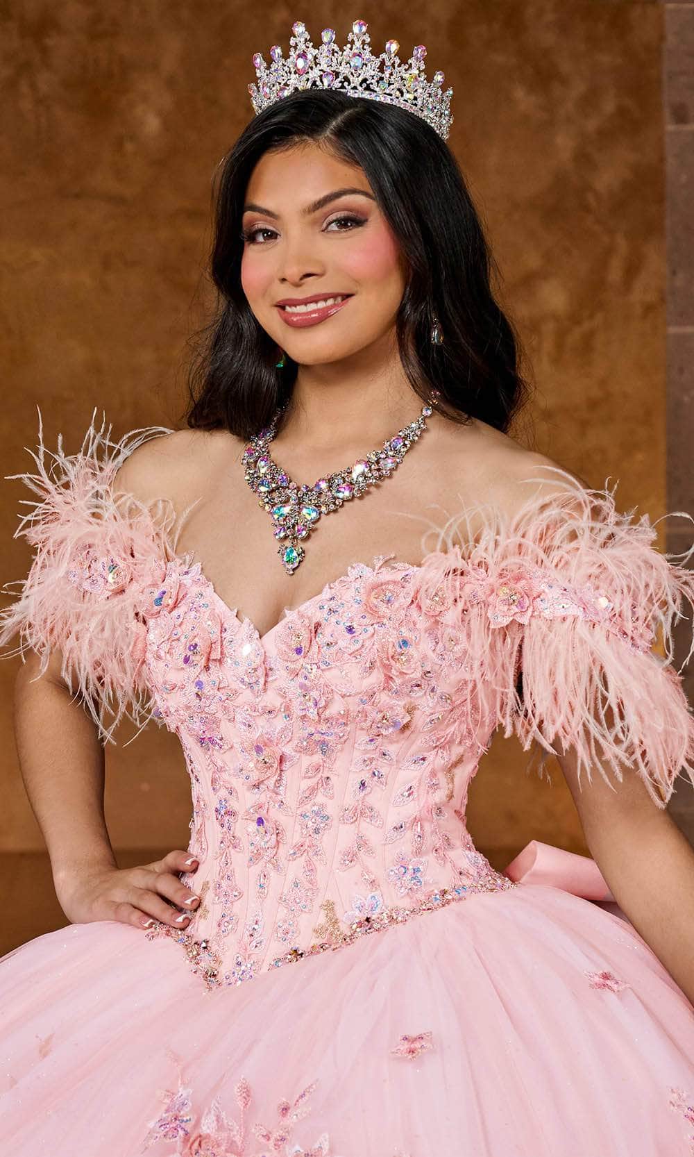 Rachel Allan RQ2186 - Off-Shoulder Feather Detailed Ballgown